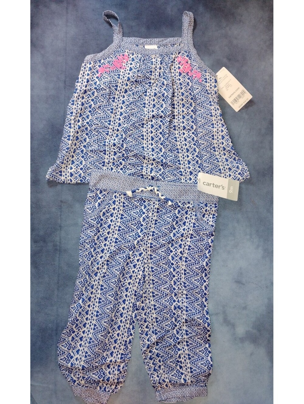 New with tags Carter's 9m Blue White Geometric Print outfit